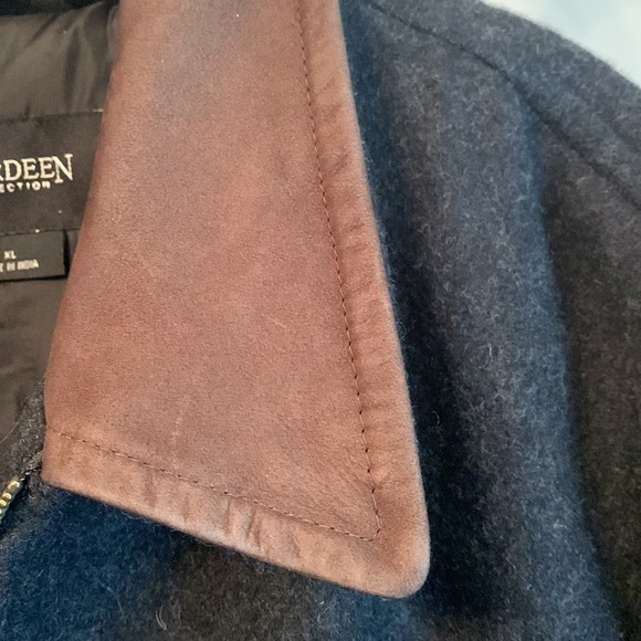 Aberdeen Collection Mens Wool Jacket w/ Leather Collar - Charcoal & Brown - Picture 4 of 8